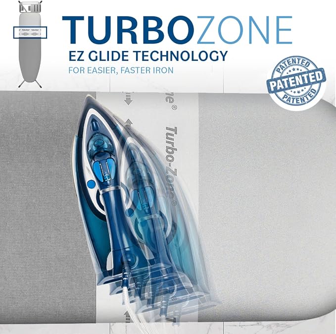 Bartnelli Heavy Duty Ironing Board 48x15 | Designed & Made in Europe with Patent Technology, Turbo & Park Zone, Features: 4 Layer Cover &Pad,Height-Adjustable,4 Premium Steel Legs,Upgraded Iron Rest.