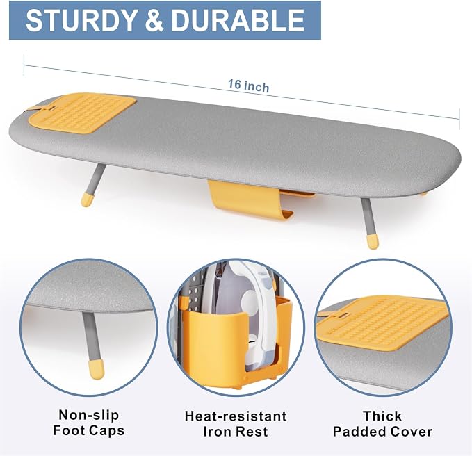 Tabletop Ironing Board with Iron Holder and Silicone Iron Rest Pad,Small Ironing Board for Small Spaces