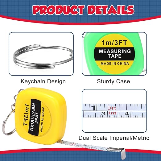 Hoteam 240 Pcs Small Tape Measure Keychains 1 Meter/ 3 Ft Mini Retractable Measuring Tape Keychains Pocket Measure Bulk Portable Measurement for Construction Birthday Party Favors, 4 Colors