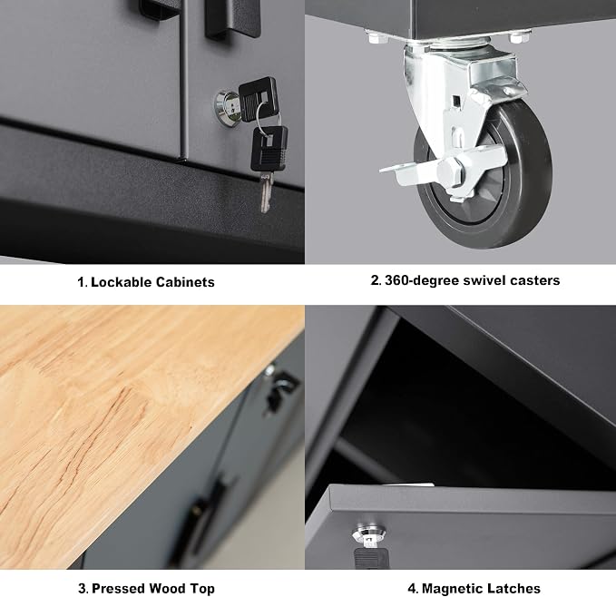Torin Garage Storage Cabinets System, 9 Piece Workshop Cabinet Set in Black | Included Steel Drawers Rolling Chest,Locked Storage Cabinet, Perfect for Organizing Garage and Tools, 129.92", Black/Grey