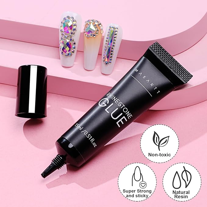 Makartt 15ml UV Rhinestone Glue Gel for Nail Gems and Charms | Medium Viscosity, DIY 3D Nail Art, Salon Rhinestone Looks, 120s UV Lamp Cure, Glitter, Pearls and Sequins