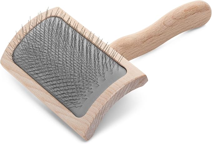 Chris Christensen Mark VI Curved Back Slicker Brush for Dogs, 12mm Pins, Groom Like a Pro, Handcrafted Lightweight Beechwood Ergonomic Handle, Stainless Steel Pins, A5VI, Medium. Made in Germany.