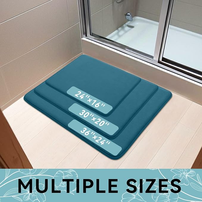 Smiry Memory Foam Bath Mat 47x20, Extra Soft and Absorbent Bathroom Mats, Non Slip Washable Carpet for Floor, Shower and Tub, Peacock Blue