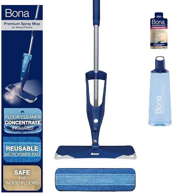 Bona Hardwood Floor Premium Spray Mop - Includes Wood Floor Cleaning Concentrate and Machine Washable Microfiber Cleaning Pad - Dual Zone Cleaning Design for Faster Cleanup