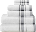 Bath Towels Set for Bathroom – Luxury 6-Piece Cotton Towels, Soft Absorbent & Quick Dry, 600 GSM Bath Towels for Bathroom, Hotel Spa Quality (White/Grey, 6- Bath Towel Set)