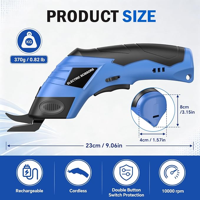 2026 Upgrade Cordless Electric Scissors Cardboard Cutter with 2 Type Blades Rechargeable Powerful Shears Cutting Tool for Fabric Electric Chop Saw Leather Felt with Charger Blue