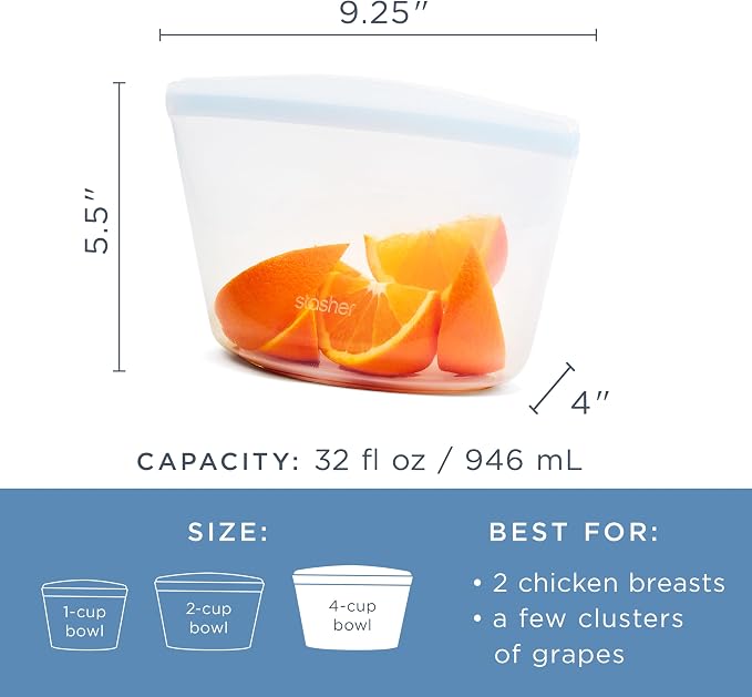 Stasher Premium Reusable Silicone Food Storage Bowl, Deep Ocean, 4-Cup | Food-Safe Silicone, Freezer, Sous Vide, Microwave, Dishwasher, Oven Safe, Meal Prep, Lunch Container, BPA-Free, Eco-Friendly