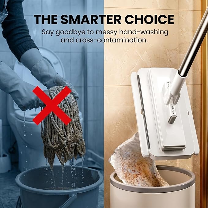 RAINPOT Wet Dry Flat Mop for Floor Cleaning, 360° Swivel Head Sweeper, Snap Grip Mop 2026, Reusable Cloth Locking Design, Extendable Long Handle for Tile Laminate Walls (2 Mops+4 Packs Cleaning Cloth)