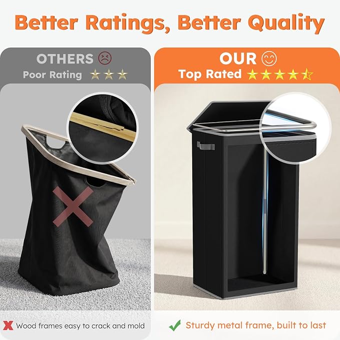 SOLEDI Laundry Hamper Black with Lid and Removable Bag - 100L Large and Tall Laundry Basket Collapsible with Handle for Clothing and Toys Storage - Dirty Clothes Hamper for Bedroom, bathroom, dorm