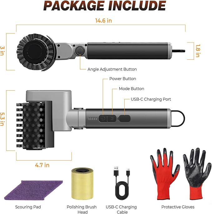 Electric Grill Brush for Outdoor Grill, 3-Speed Rotating Electric BBQ Grill Brush, 5000mAh Rechargeable Battery, 304 Stainless Steel Grill Cleaning Brush with Powerful Burnt Food Removal