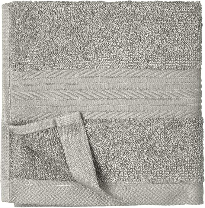 Amazon Basics Highly Absorbent Cotton Washcloths for Bathroom, Machine Washable, Fade-Resistant, 12 x 12 inches, Gray, 12-Pack
