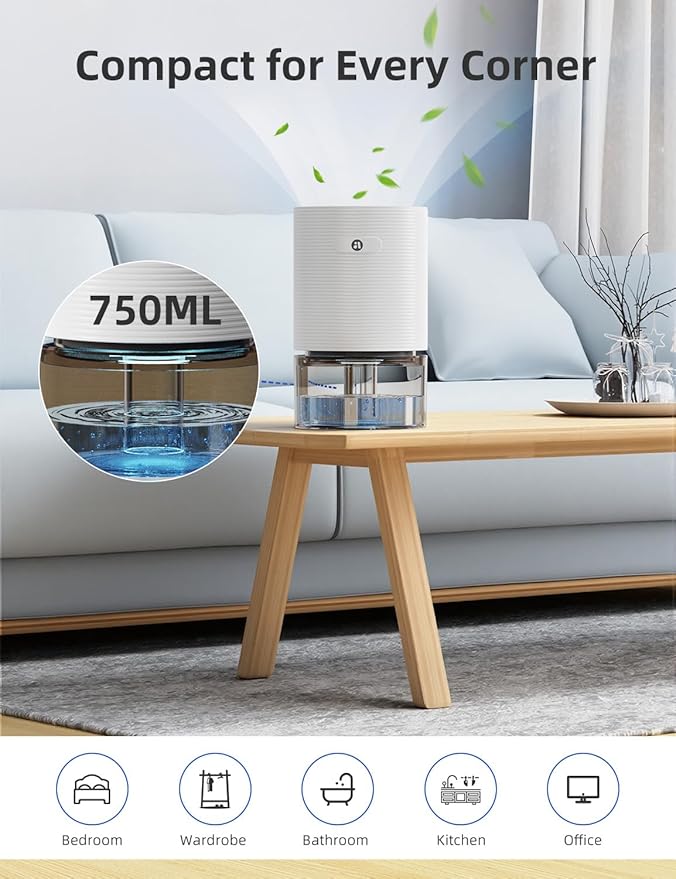 Dehumidifiers for Home, 25oz Dehumidifier for Bedroom with Auto-off, Ultra Quiet Energy Saving for Bathroom Closet Wardrobe Office RV (285sq.ft)