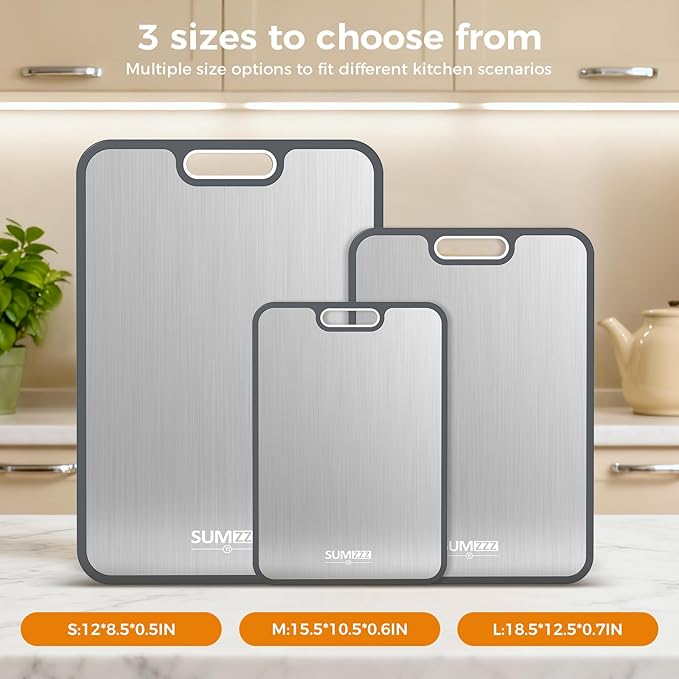 Titanium Cutting Board, Double Sided Food Grade Pure Titanium/PP, Cutting Board for Kitchen, Easy to Clean Large Size [18”*12.5”+15.5”*10.5”+12”*8.5”]