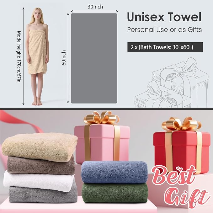 JML Microfiber Bath Towels, Coral Fleece - Camel, 30 in x 60 in | Hanging Loop, Super Soft, Absorbent, Lint Free, Fade Resistant, Lightweight, Quick Dry, Use for SPA , Sauna, Salon Hair Wrap