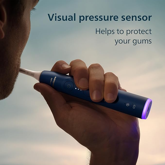 Philips Sonicare 6500 Series Electric Toothbrush - Next-Generation Sonicare Technology, Pressure Sensor, 9 Brushing Settings, SmarTimer, BrushPacer, 21-Day Runtime, Travel Case, Navy Blue, HX7413/07