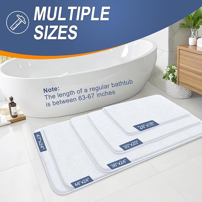 OLANLY Memory Foam Bathroom Runner Rugs 47x24, Absorbent Long Mat, White | Soft Quick Dry Bath Mat Rugs, Non-Slip, Machine Washable Mat for Bathroom Floor, Tub and Shower, Home Decor Accessories