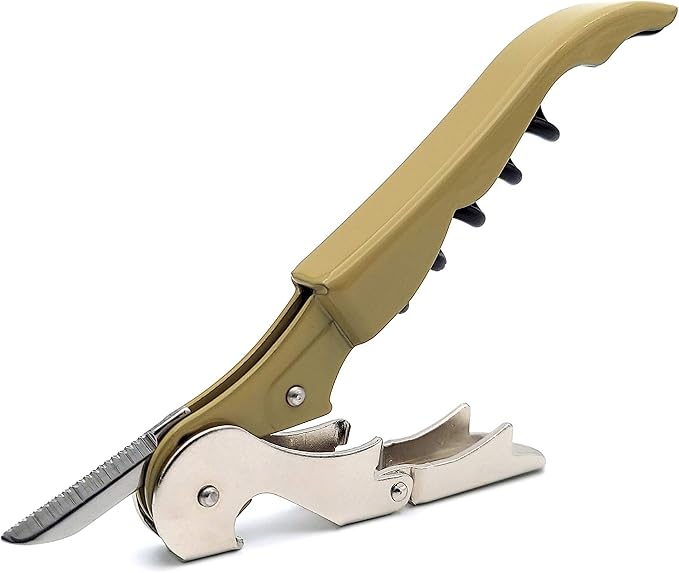 Pulltap's Genuine Classic 500 Waiter's Corkscrew – Double-Hinged Wine Key with Hinged Foil Cutter – Patented Design – Made in Spain – Olive Green (Verde Oliva)