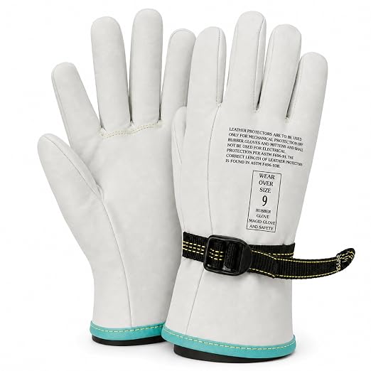 MAGID PowerMaster 12501PS Leather Linesmen Protector Gloves, 3 Pairs, 9.5” Length, Size 9.5