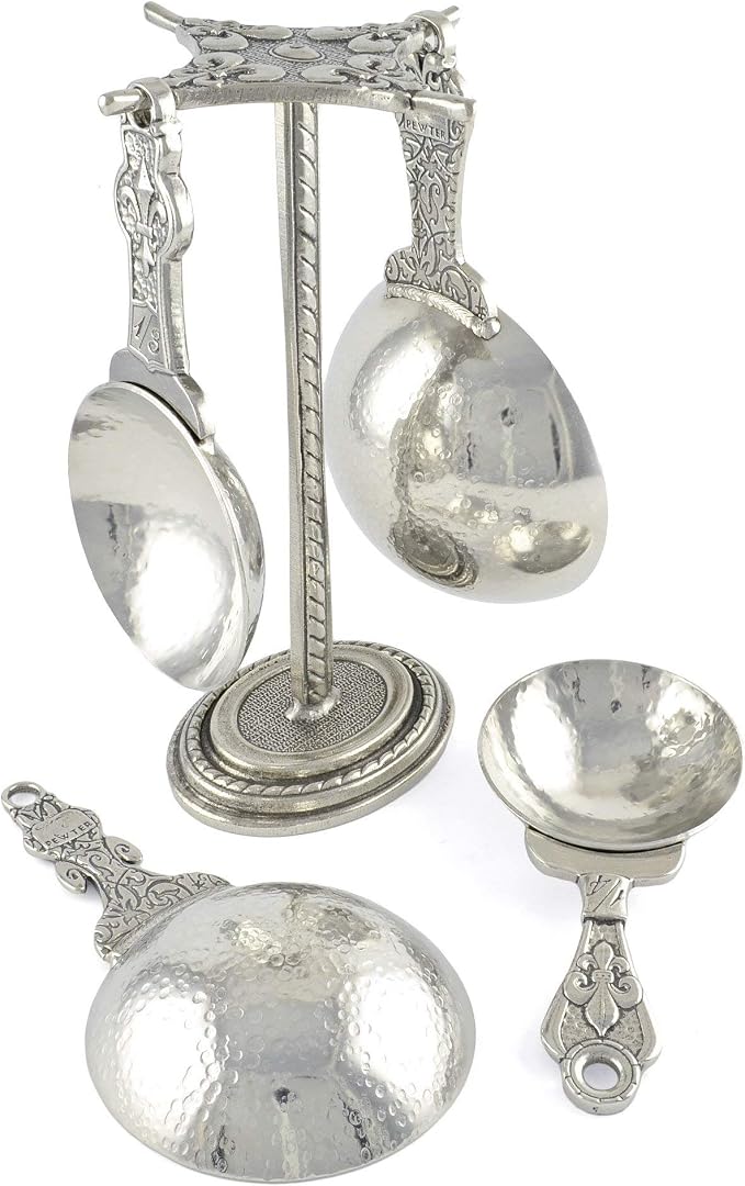 Crosby & Taylor Fleur de Lys Pewter Measuring Cups with Display Post