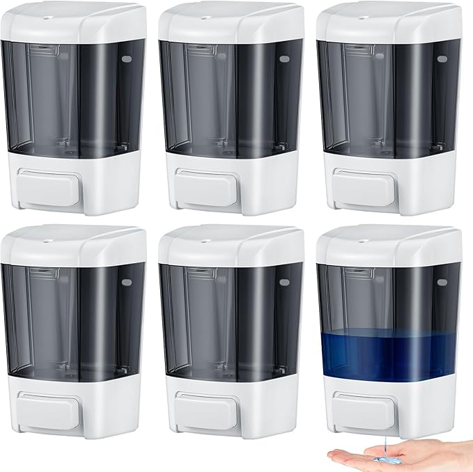 Hushee 6 Pcs Plastic Wall Mounted Soap Dispenser Commercial Manual Soap Dispenser Containers for Kitchen Shower Hotel(Brown,27 oz 800 ml)