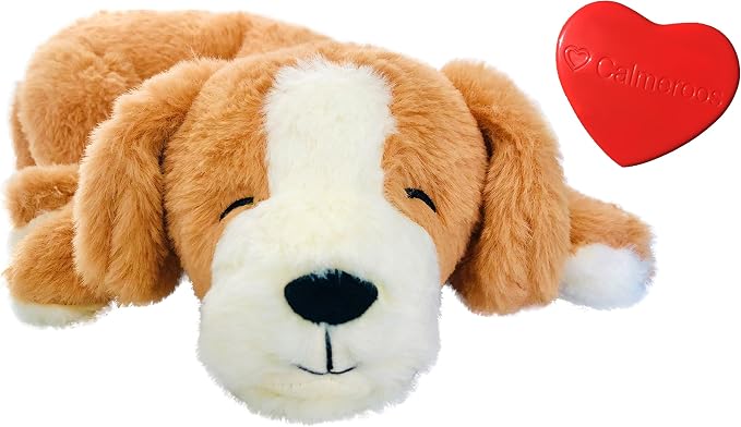 Plush Heartbeat Toy - Calming Anxiety Relief Toys for Puppies and Kittens - Heartbeat in a Soft Comforting Pet Plush for Dogs and Cats (Brown Plush + Heart Only)