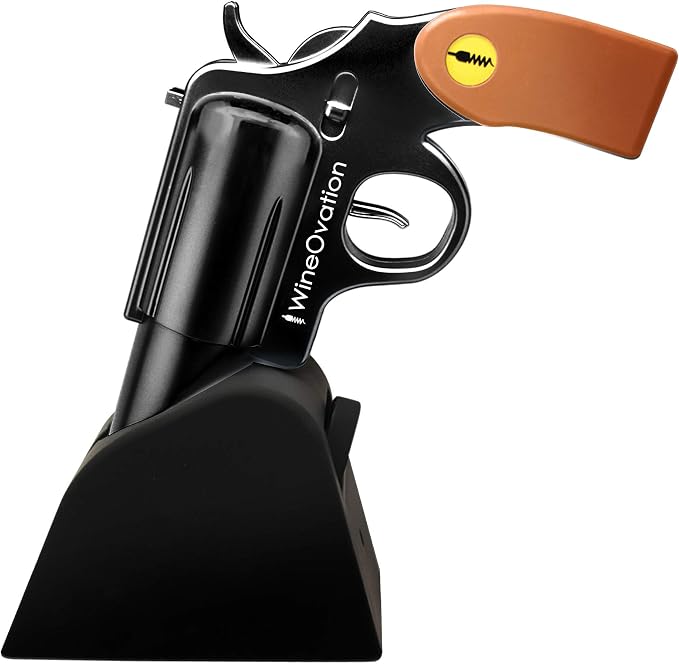 WineOvation Electric Gun Wine Opener (Black) - Open your Wine Bottle fast and without hassle - Great Gifts for Gun Enthusiasts and Wine Lovers