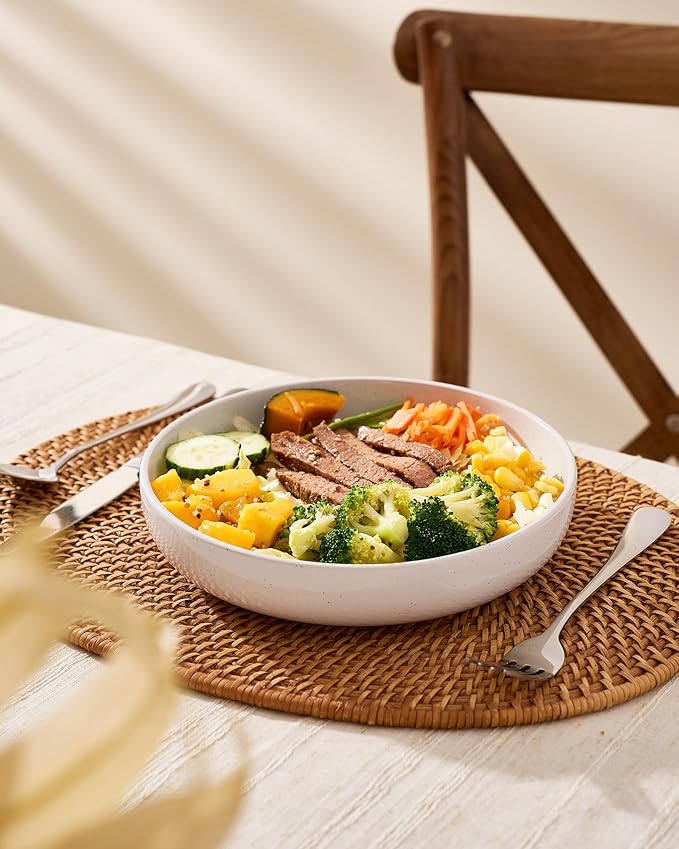 famiware Milkyway 33 oz Bowl Set, Pasta Bowls Set of 8, Salad Bowls Perfect for Your Friend for Housewarming, Thanksgiving, Christmas, White