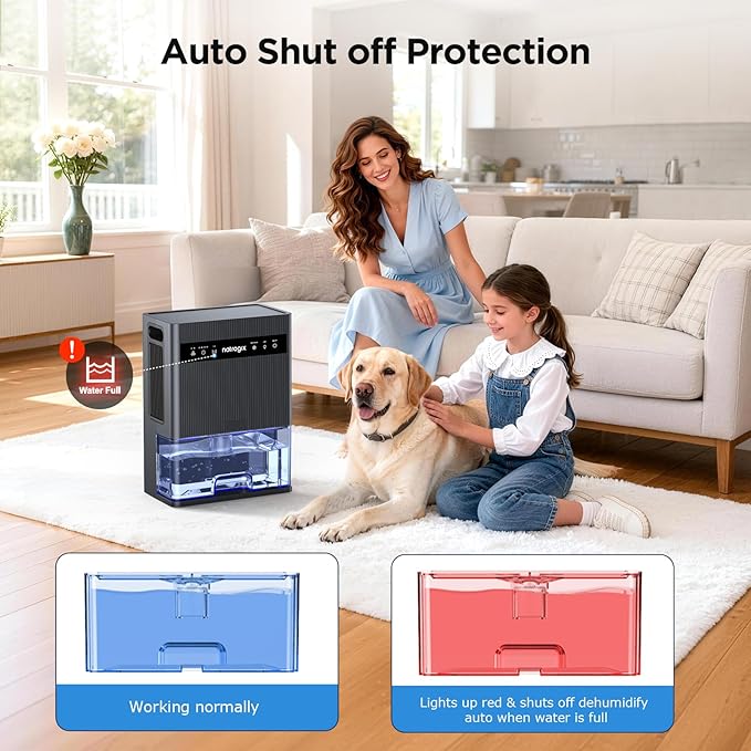 Dehumidifier, 106 OZ Water Tank Dehumidifiers for Home, 1000 sq.ft Quiet Dehumidifier for Basement Bathroom Bedroom RV with Auto Shut Off, Timer, Sleep Mode, 7 Color Light, Grey