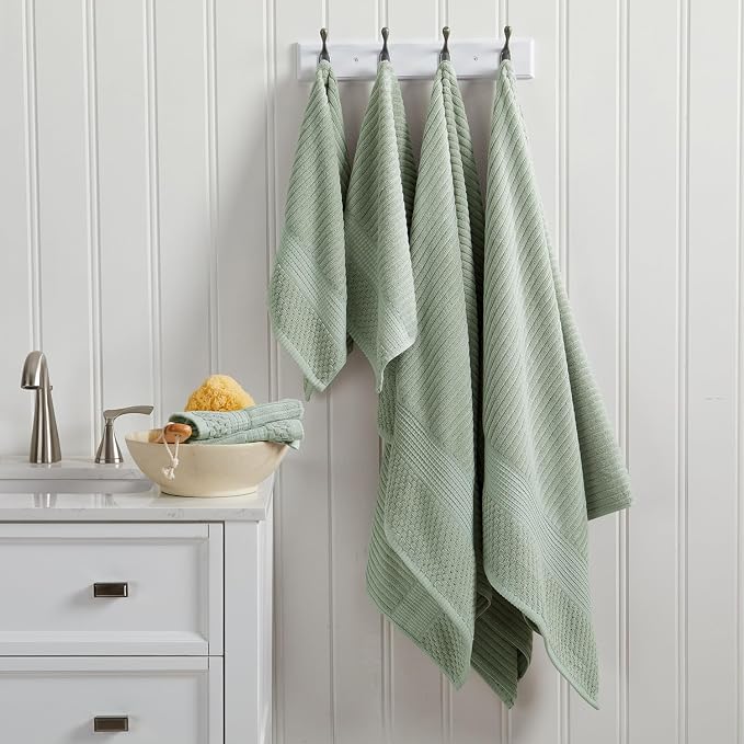 Springtree Home 100% Cotton Bath Towel Set | 4-Pack | Textured | Eucalyptus | Absorbent & Quick-Dry Bathroom Towels | Textured and Durable Cotton Towels for Bathroom | OEKO-TEX | Krista Collection