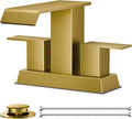 FORIOUS Brushed Gold Bathroom Faucets for 4 Inch 3 or 2 Hole Centerset Sink with Metal Pop Up Drain and Flexible Hose, Double Handle Operation, Suitable for Vanity RV Restroom Remodel