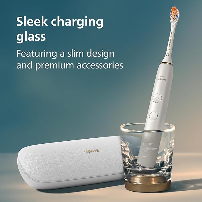 Philips Sonicare DiamondClean Smart 9500 Electric Toothbrush - Sonic Toothbrush with App, Pressure Sensor, 15 Brushing Settings, Replacement Reminder, USB Charging Travel Case, Rose Gold, HX9923/61