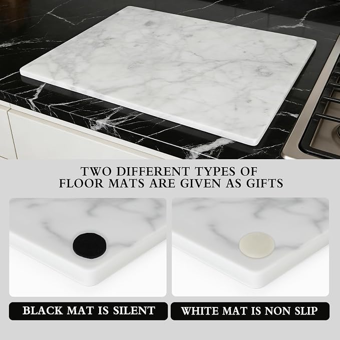 Marble Cutting Board for Kitchen 20×16 Inch Italian Carrara White | Natural stone, 0.59" thick, non-slip feet, stay cool for dough/butter, ideal for pastry, cheese, charcuterie, pizza, bread