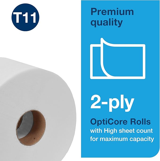 Tork OptiCore Mid-size Toilet Paper Roll White T11, Premium, 2-ply, 36 x 800 sheets, 106390