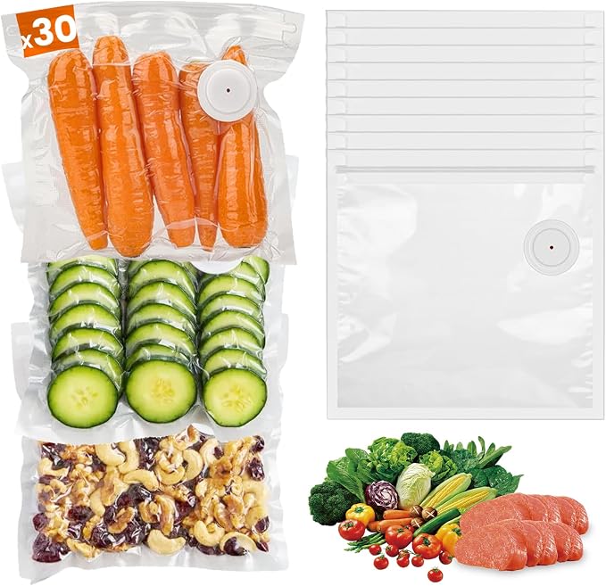30 Reusable Vacuum Sealer Bags for Food, 10 x 11 inch Food Storage Bags Durable Airtight Bags, Freezer Safe, Microwave & Dishwasher, Leak-Proof, Compatible with Most Vacuum Sealers