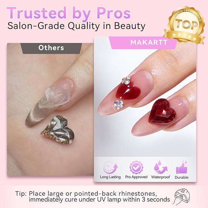 Makartt Rhinestone Glue for Nails: Super Strong 3D Gel for Nail Charms Gems | 30ML UV Gel Nail Art Jewel Diamonds Decorations for Salon DIY Manicure, Nail Lamp Cured Need at Home Beauty Gifts for Women
