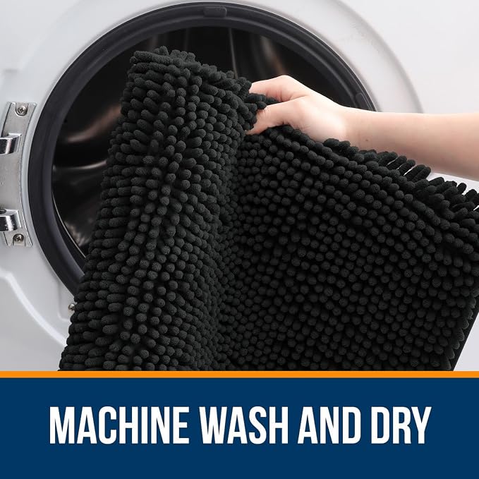 OLANLY Bathroom Rugs 35x24, Extra Soft Absorbent Chenille Bath Rugs, Rubber Backing Quick Dry, Machine Washable Bath Mats for Bathroom Floor, Tub and Shower, Home Decor Accessories, Black