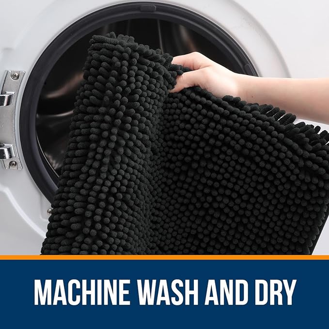 OLANLY Large Bathroom Rugs 70x46, Extra Soft Absorbent Chenille Bath Rugs, Rubber Backing Quick Dry, Machine Washable Bath Mats for Bathroom Floor, Tub and Shower, Home Decor Accessories, Black