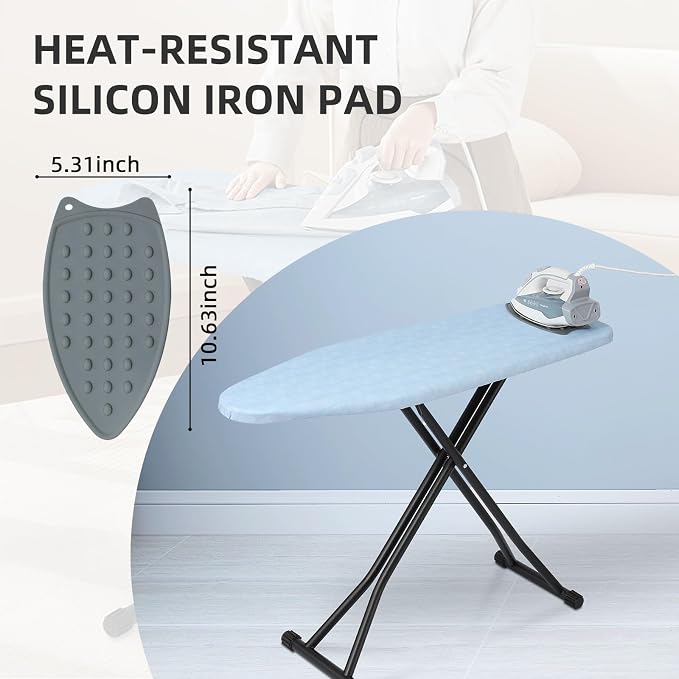 Ironing Board Adjustable Height Folding Ironing Board with Iron Pad, Heat-Resistant Cover, Thick Steel Tube Compact Iron Board (Blue)