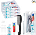 Travel Toothbrush Kit Bulk, Hygiene Kit Bulk with Toothbrush Toothpaste Set, Floss Picks, Comb, Travel Mouthwash, Toothbrush Cover, Individually Packaged, for Travel, Hotels (12-Pack)