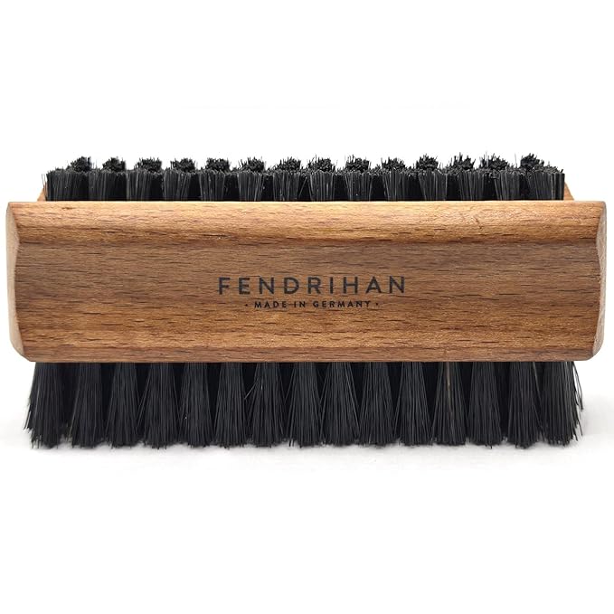 Fendrihan Genuine Boar Bristle Nail Brush with Beech Wood Handle, Made in Germany (Dark Bristles)
