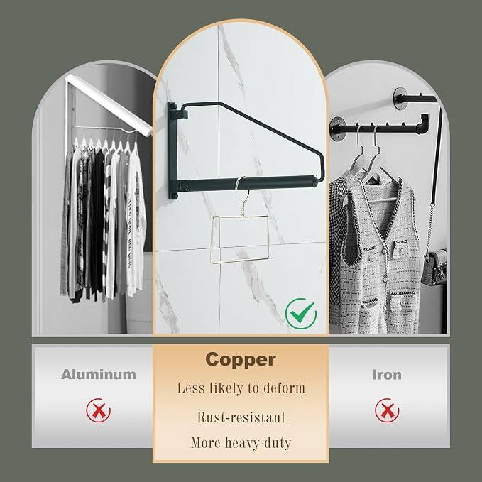 NEWRAIN Folding Clothes Hanger Rack, Wall Mounted Laundry Racks for Drying Clothes,Swing Clothing Hanging System Drying Closet Storage Organizer Black (Pack of 3)