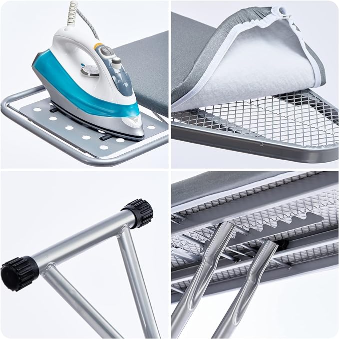 BKTD Ironing Board, Heat Resistant Cover Iron Board with Steam Rest, Non-Slip Foldable Ironing Stand. Heavy Sturdy Metal Frame Legs Iron Stand(13 * 34 * 53 Inches) (Silver Gray)