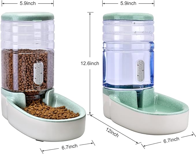 Kacoomi Automatic Dog Cat Feeder and Water Dispenser Gravity Food Feeder and Waterer Set with Pet Food Bowl for Small Medium Dog Puppy Kitten, Large Capacity 1 Gallon x 2