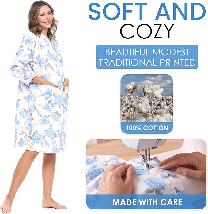 Casual Nights Women's Floral Snap Front Flannel Duster Long Sleeve Lounger Dress