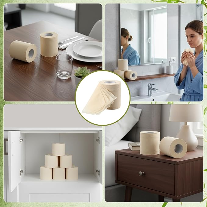 Feifeiya Bamboo Toilet Paper, 4 Ply 40 Rolls, Unbleached, Strong & Soft Toilet Tissue Bulk, Chemical Free Bathroom Tissue Rolls