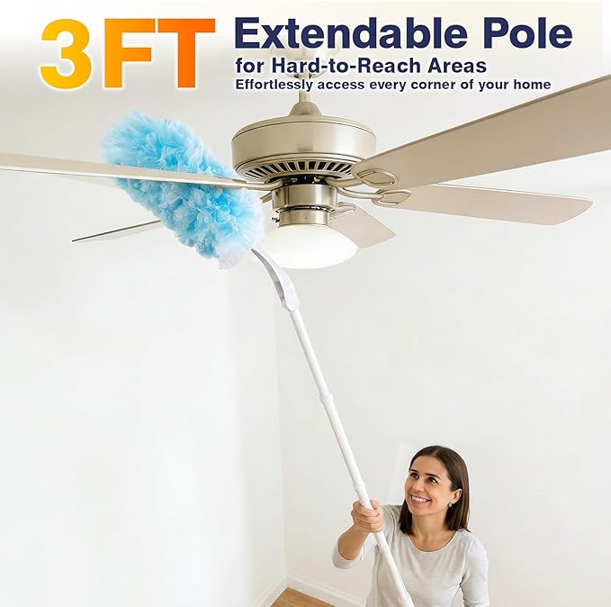 30 Count Duster Refills for Swiffer Dusters, Multisurface 360 Dusters with 3ft Extendable Handle and 1 Short Handle, Disposable Duster Kit for Dusting Furniture Blinds Fans Walls