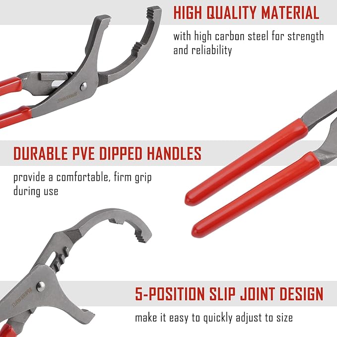 SPARKWHIZ Oil Filter Wrench Set, Oil Filter Removal Tool 2-3/4" - 5-1/4", 9" & 12" Adjustable Oil Filter Pliers, Adjustable 3-Jaw Oil Filter Wrench, 7pcs