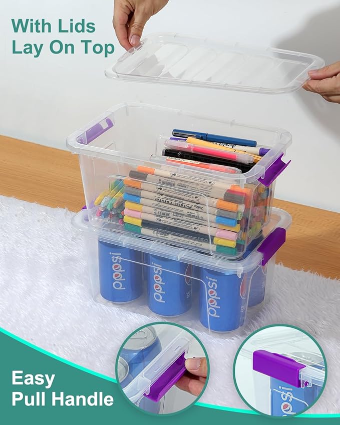 EOENVIVS Clear Storage Bins with Lids 6 Pack, 7 Qt Stackable Storage Containers with Buckle Lock, Durable Plastic Containers & Storage Box Organizer for Pantry, Bathroom, Closet & Office Use