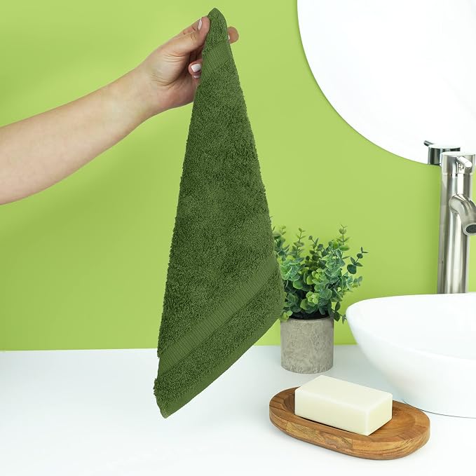Chakir Turkish Linens 4 Piece Washcloth Set, 100% Cotton Luxury Turkish Washcloths for Bathroom, Soft Absorbent Washcloths, 13 x 13 Inches, Moss