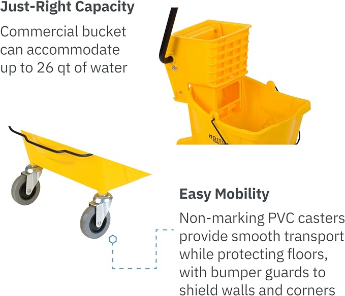 Carlisle Food Service Sparta Commercial Mop Bucket with Side Press Wringer, Floor Cleaning Essentials for Commercial and Home Use, Polypropylene, 26 Quart Capacity, 1 Count, Yellow